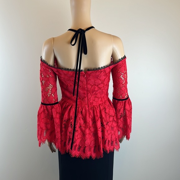 Alexis Red Lace Grace Whimsigoth Halter Blouse with Bell Sleeves - Picture 7 of 8